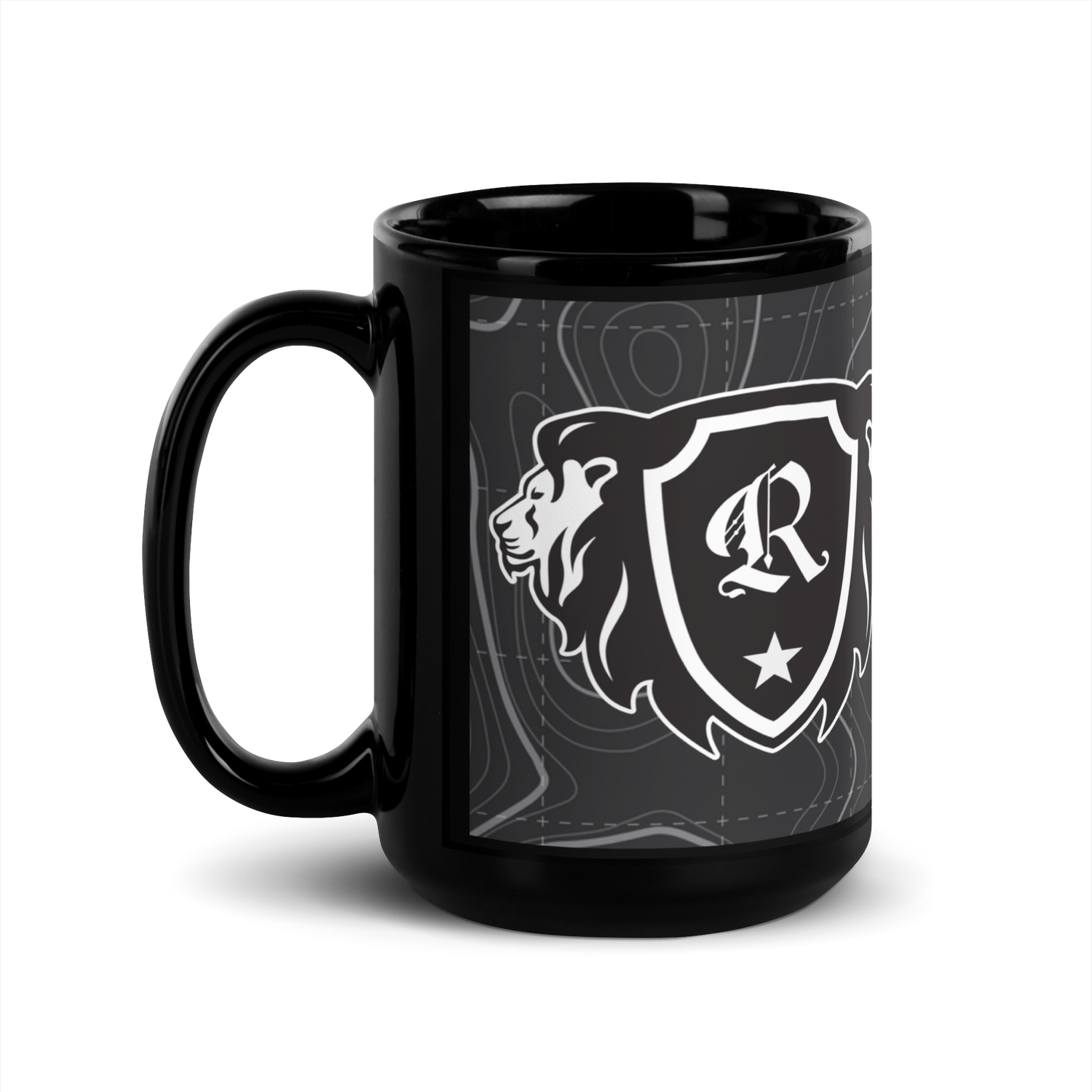 Relentless 15oz black hustle mug side angle